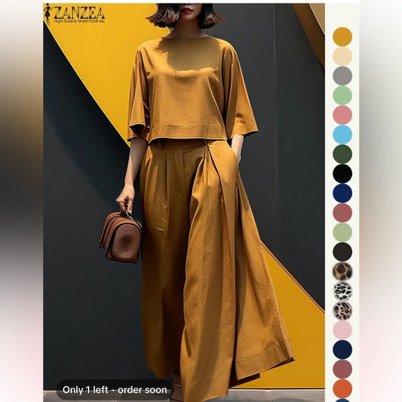 Pants - Elegant Mustard Wide-Leg Pants Set